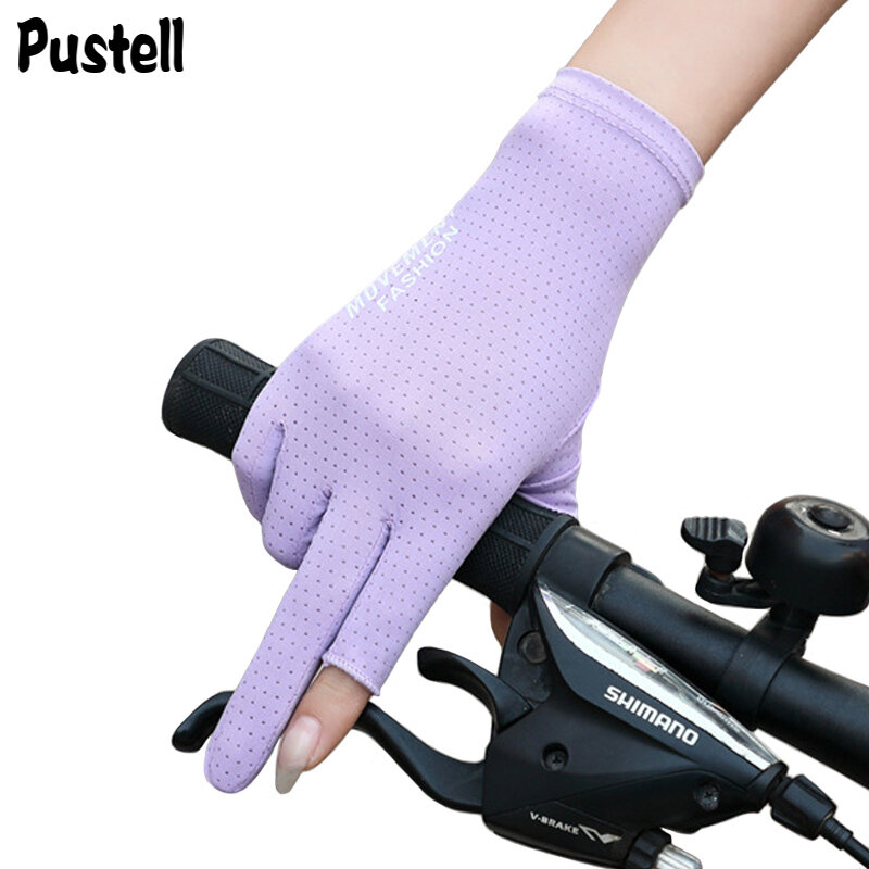 Летние тонкие женские велосипедные перчатки, ледяные шелковые сетчатые дышащие женские перчатки с 2 пальцами для спорта на открытом воздух...