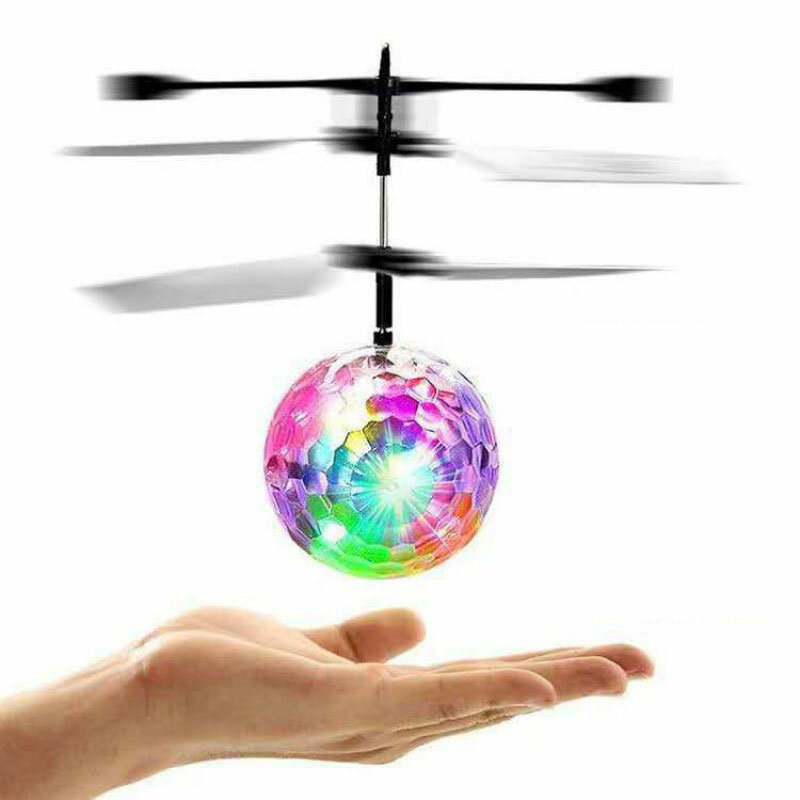 โดรน LED ส่องแสงขนาดเล็กสีสันสดใส, ลูกบอลคริสตัลแบบเหนี่ยวนำเครื่องบินสี่ใบพัดโดรนบินเฮลิคอปเตอร์ของเล่นสำหรับเด็ก