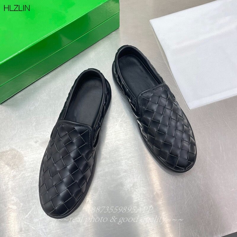2024 Early Spring New Leather Woven Loafers Fashion Slip-On Flat Women's Shoes, Perfect for Casual Wear