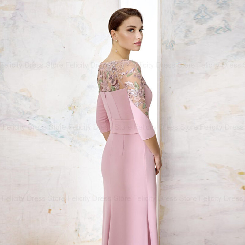 FELICITY-vestido rosa para madre de la novia, traje cuadrado de sirena para invitados de boda, apliques de lazo plisado, vestidos de noche para fiesta, 2024