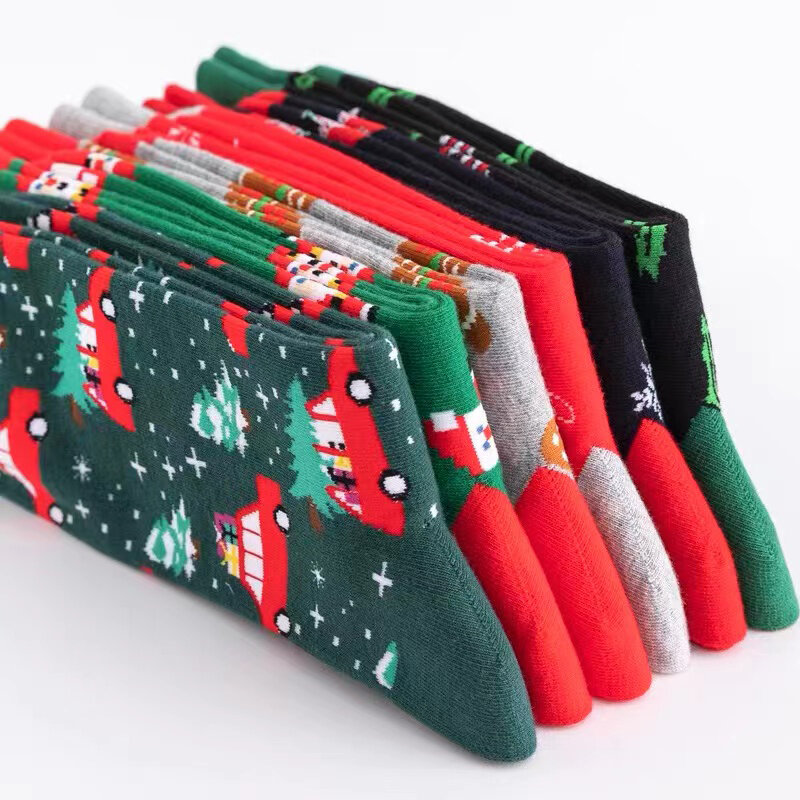 Christmas Tree Snow Elk Gift Cotton Men Socks Autumn Winter Christmas Woman Socks Funny New Year Santa Claus Plus Size39-46