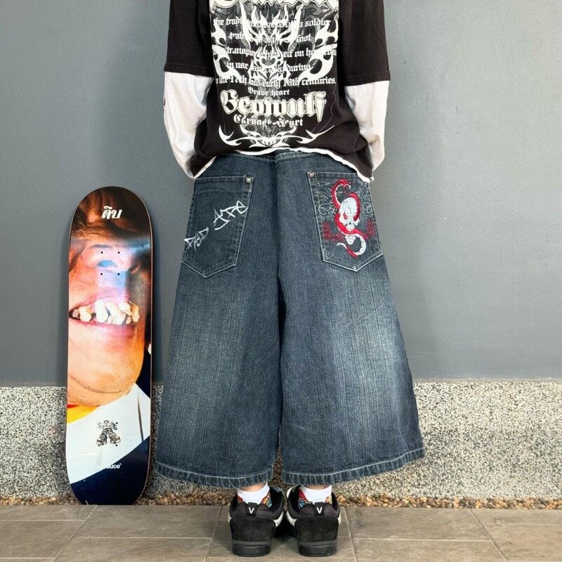 Jeans retrô masculino e feminino com estampa Anime de grandes dimensões, marca americana de moda de rua alta, calça casual versátil, Y2k