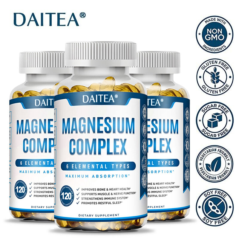 Cápsulas de magnesio complejo-Suplemento para la salud ósea, muscular y cardíaca, soporte para el sueño, relajación muscular, alivio del estrés y la ansiedad