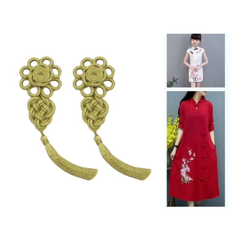 Fio ouro vintage nó chinês com franjas botões ornamento tradicional cheongsam