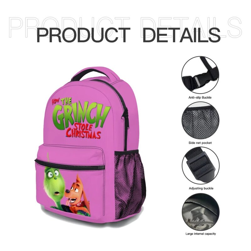 Cartoon-G-Grinchh-impresso mochila leve para crianças, mochila anime Cartoon, mochila casual para jovens
