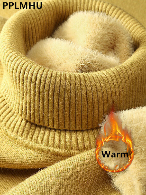 Свитер женский зимний утепленный с высоким воротником, облегающий вязаный пуловер, теплый плюшевый вязаный джемпер с бархатной подкладкой, повседневные кофты
