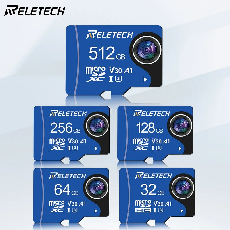 Reletech-Cartão de Memória Micro SD, Cartão TF para Gravador de Condução, Telefone, Tablet, Câmera, Monitor, Drone, U3, A1, 32G, 64G, 128G, 256G, 512G