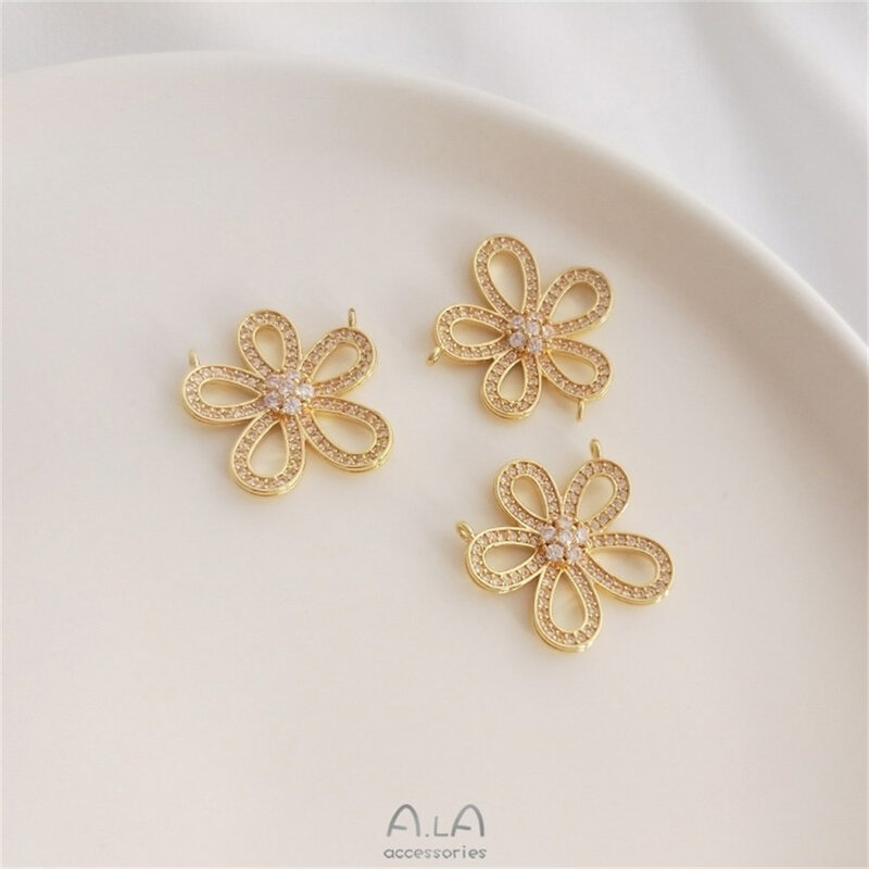 14 Karat vergoldete mikro-eingelegte Zirkon Mode Blumen anhänger DIY Perlenkette Charms Anhänger k395