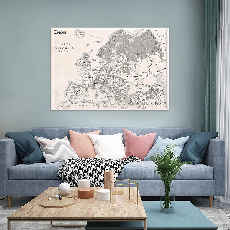 Mapa Europeo de tela no tejida plegable, espray, en inglés, 100x70cm, para decoración del hogar, suministros educativos de oficina