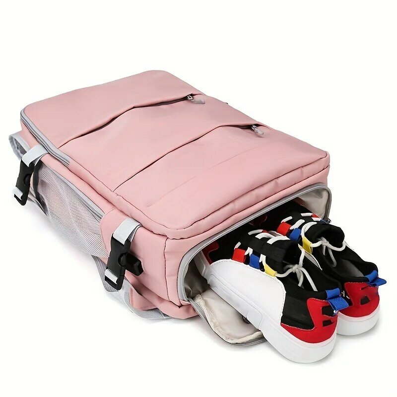 Tas wanita kapasitas besar, tas ransel perjalanan multifungsi dengan penyimpanan sepatu berlapis pemisah kering dan basah tahan air