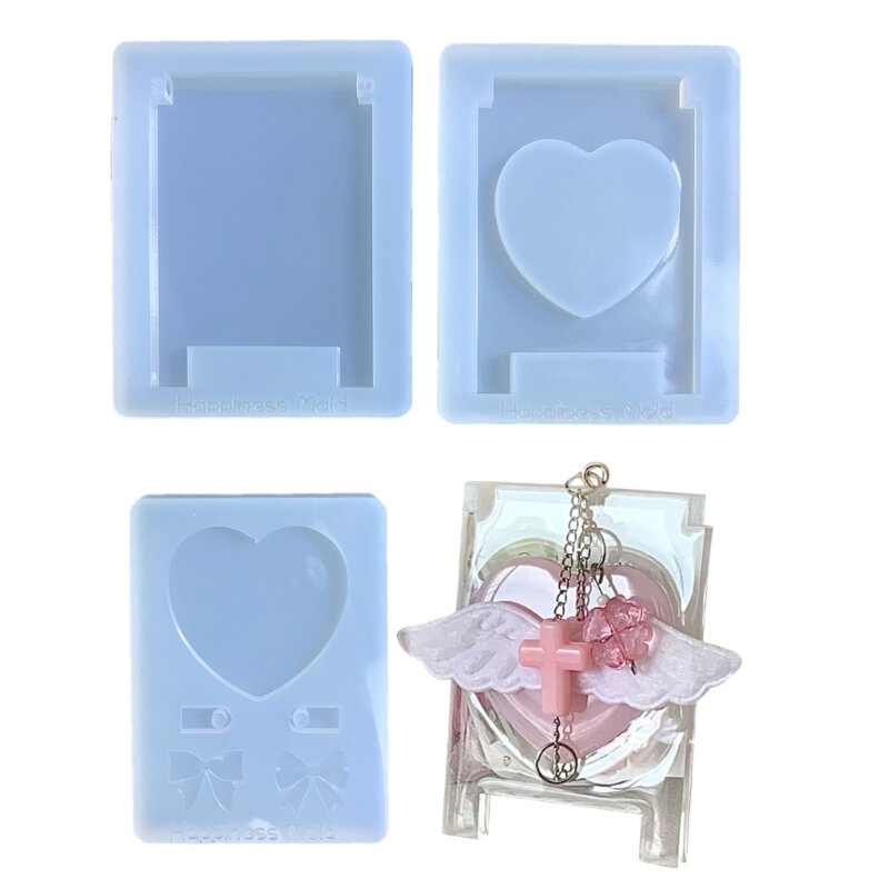 Resin Keychain Mold Silicone Foldable Plate Pendant Resin Mold Heart Photo Frame Silicone Mold DIY Jewelry Making Mold