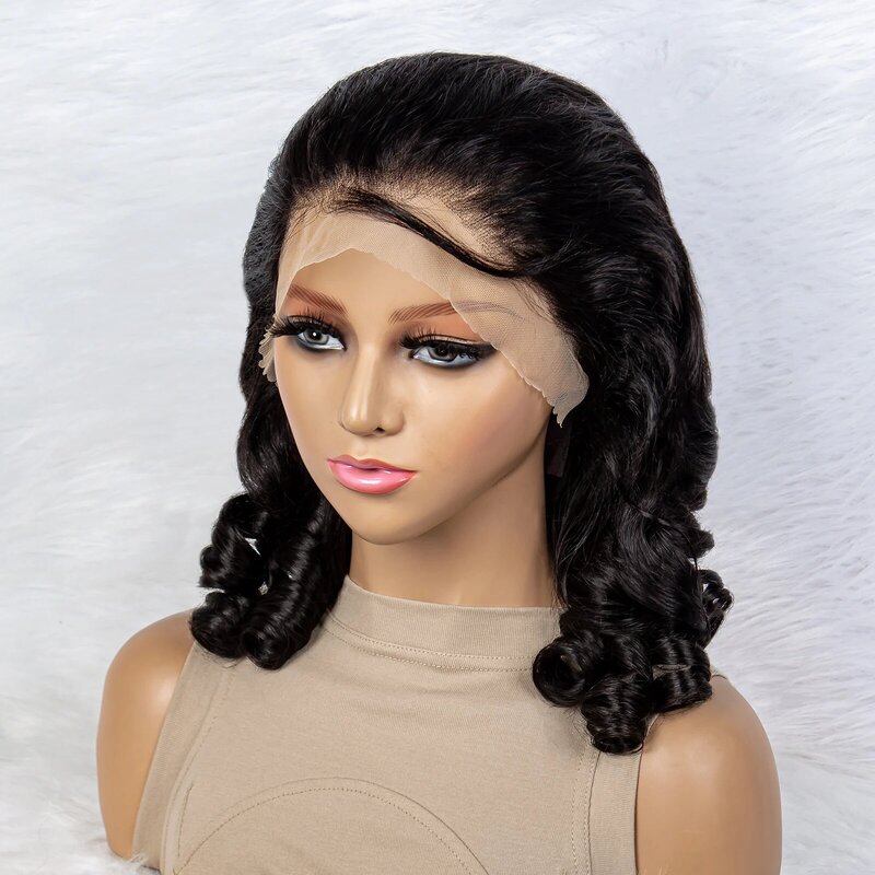 FUMI-Peluca de cabello humano ondulado para mujeres negras, postizo de encaje Frontal 13x4 con densidad de 200, pelo Remy brasileño, rizado Bob, hinchable