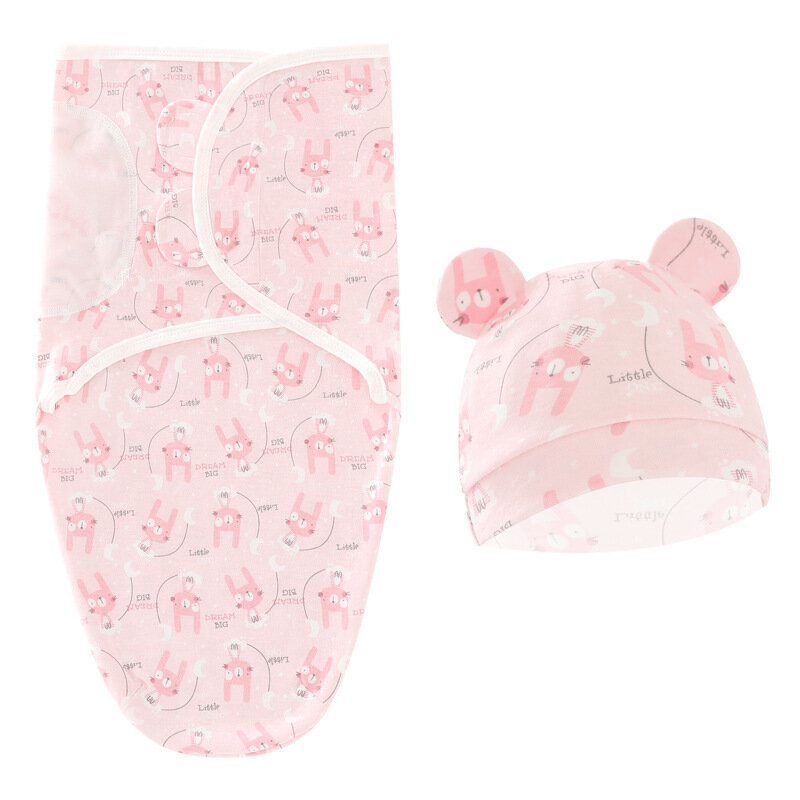Muslin Baby Swaddle Blanket Wrap Hat Set Infant Newborn Sleepsack Adjustable New Born Sleeping Bag Cotton Blankets 0-6M
