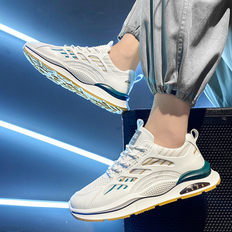 Новинка 2024, мужская спортивная Вулканизированная обувь, дышащая сетчатая модная Высококачественная Уличная Повседневная Белая обувь для бега