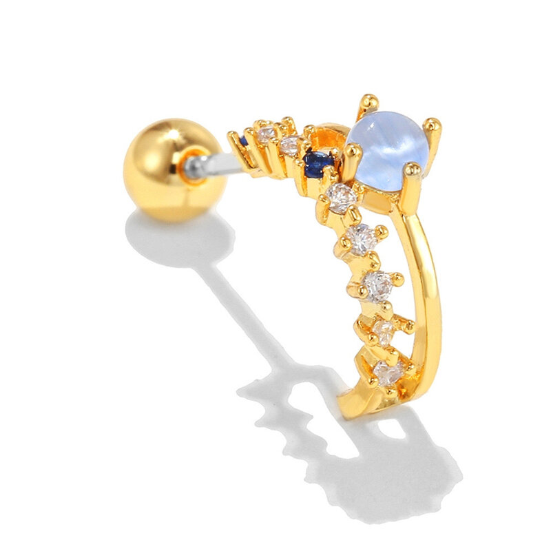 1PC Gold Color Star Heart Little Stud Earrings Stainless Steel Zircon Helix Screw Cartilage Piercing Earrings 2024 Trend Jewelry