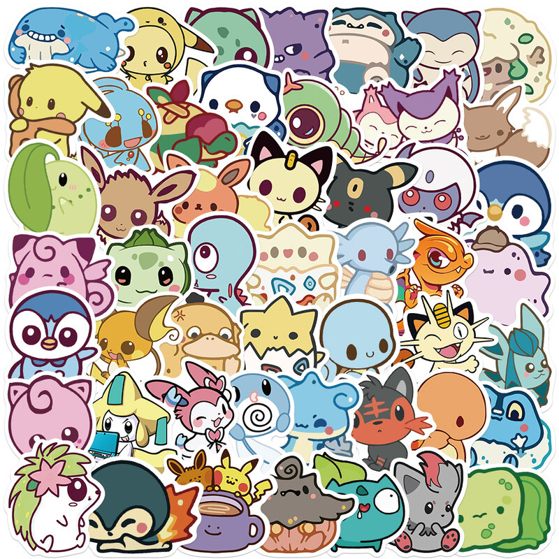 Kawaii Pokemon Anime Adesivos para Criança, Pikachu Adesivos, Computador Portátil, Mala, Skate, Guitarra, Desenhos Animados, Brinquedos, Presente, 10, 25, 50Pcs