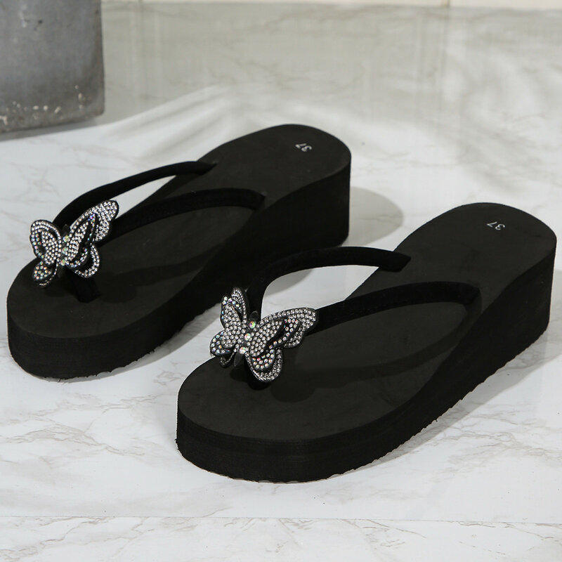 Flip Flop leve para homens e mulheres, sandálias unissex, chinelos de cunha, decoração elegante do arco, novo padrão, verão
