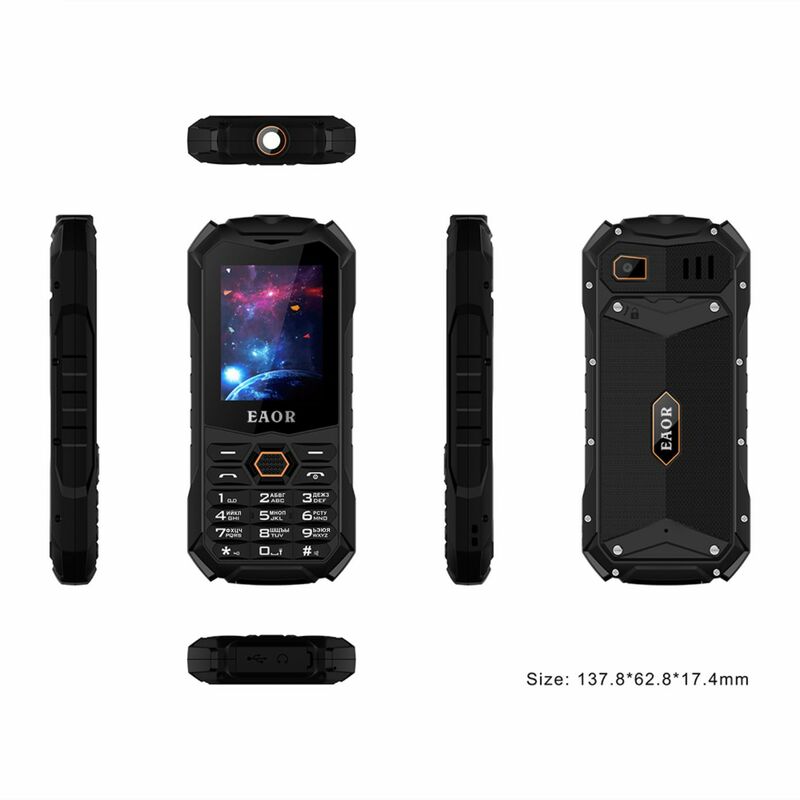 EAOR 4G/2G Slim Rugged Phone IP68 Real Three-Proof Feature Phone Big Battery Dual SIM Keypad Phones with Glare Torch Telephone