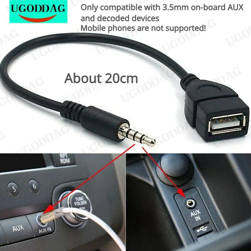Convertidor de reproductor MP3 para coche, adaptador de Cable macho de 3,5mm, conector de Audio AUX a USB hembra, accesorios para coche