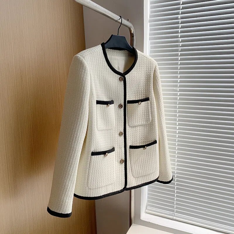 Manteau en tweed à col rond coréen pour femmes, veste polyvalente, petit manteau parfumé, document d'abonnés, mode printemps et automne, nouveau