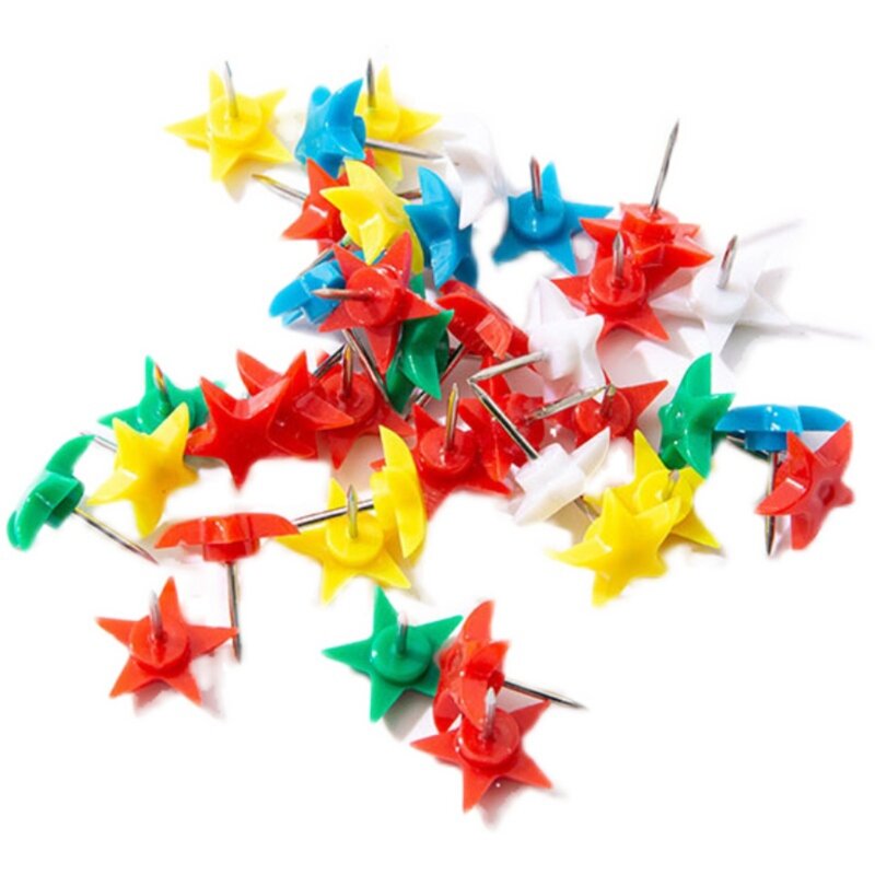 100 Stück farbige Stern-Kunststoff-Reißnadeln für Karten, für Schule, Büro, Nachrichtentafel
