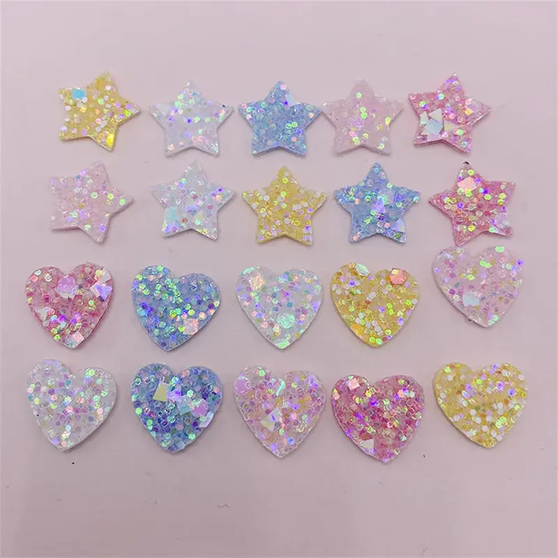 100 Stks/partij 1.5Cm Glitter Ster En Hart Padded Applicaties Voor Diy Kinderen Haar Clip Accessoires Hoed Kleding Patches