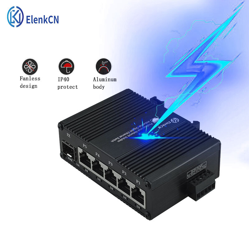 5+1Optical To Power Switches SFP Industrial 4KV Lightning Protection 1000M RJ45 10/100/1000BASET Internet Poe Extend DC 9-56V