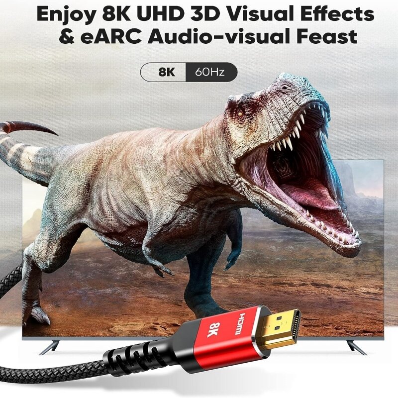 8K HDMI 2.1 케이블, 인증된 48Gbps 초고속 케이블, 8K60 4K120 144Hz 나일론 패브릭 케이블, 3D eARC HDR10 12Bit HDCP 2.2&2.3, Samsung/Sony/LG/PS5/PS4/Roku TV/PS5/HDTV/Blu-ray/RTX3080 3090 호환