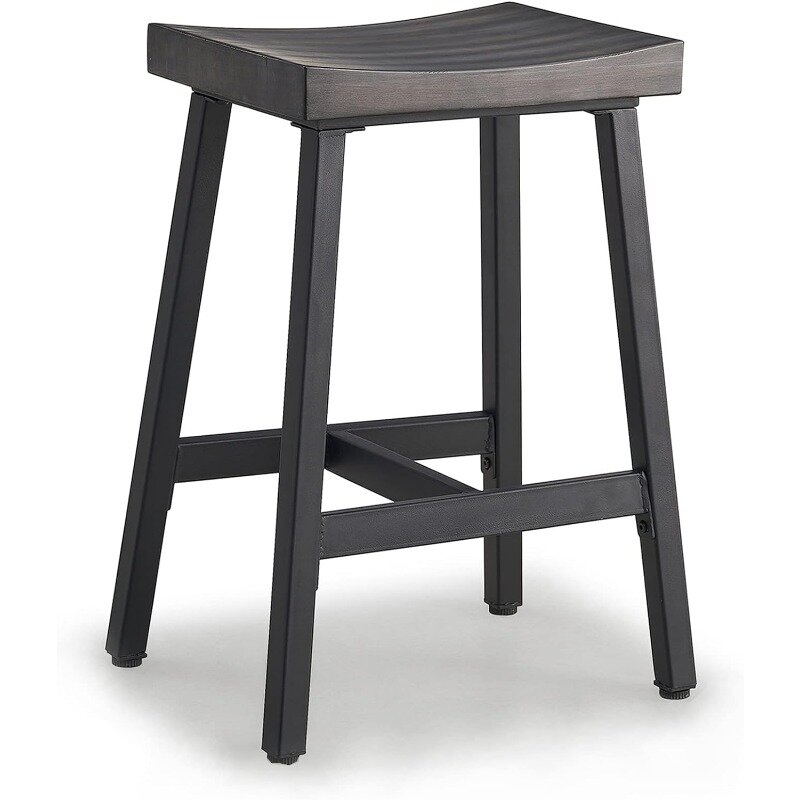 Bangku Bar, bangku Bar tinggi meja, Set 2, bangku sadel kayu Solid coklat dengan kaki logam, bangku meja dapur 24 inci