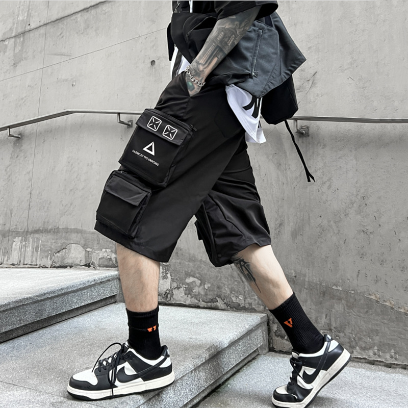 Мужские летние укороченные брюки Techwear в стиле мульти-карманов, модель шорты-карго с принтом Y2K, уличная мода, 2024