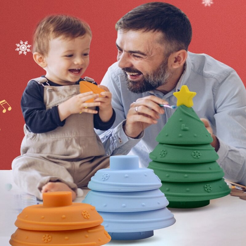 Silicone árvore de natal brinquedo crianças empilhadas inteligente desenvolvimento reconhecimento de cor para o bebê meninas meninos aprendendo jogando brinquedo presente