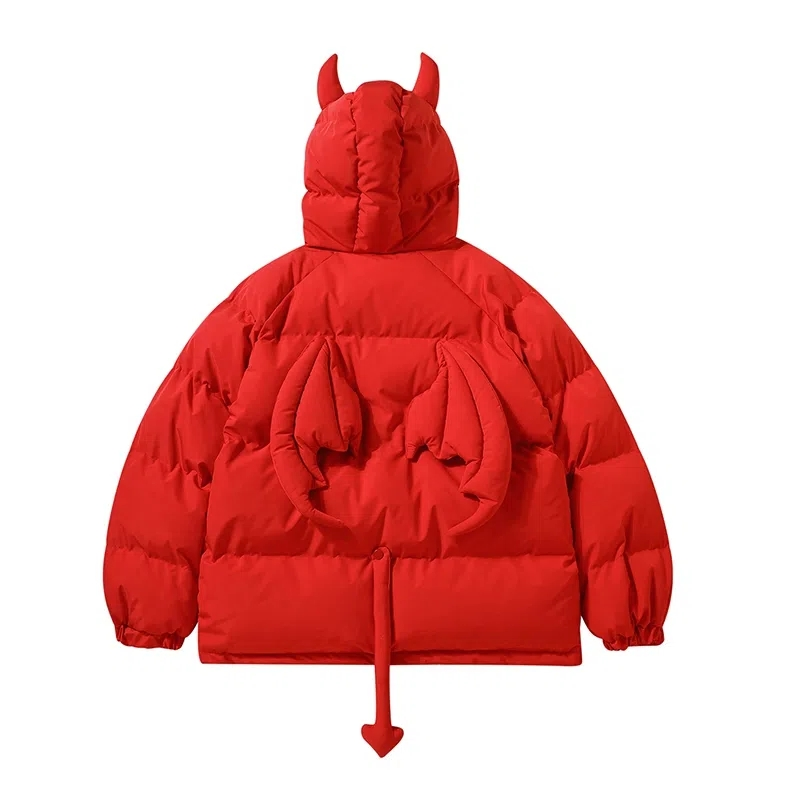 Зимняя утепленная куртка для мужчин и женщин, дьявольский Рог + хвост, Harajuku Y2k, стеганая куртка-пуховик с подкладкой в виде крыльев, повседневная винтажная Свободная куртка в стиле High Street