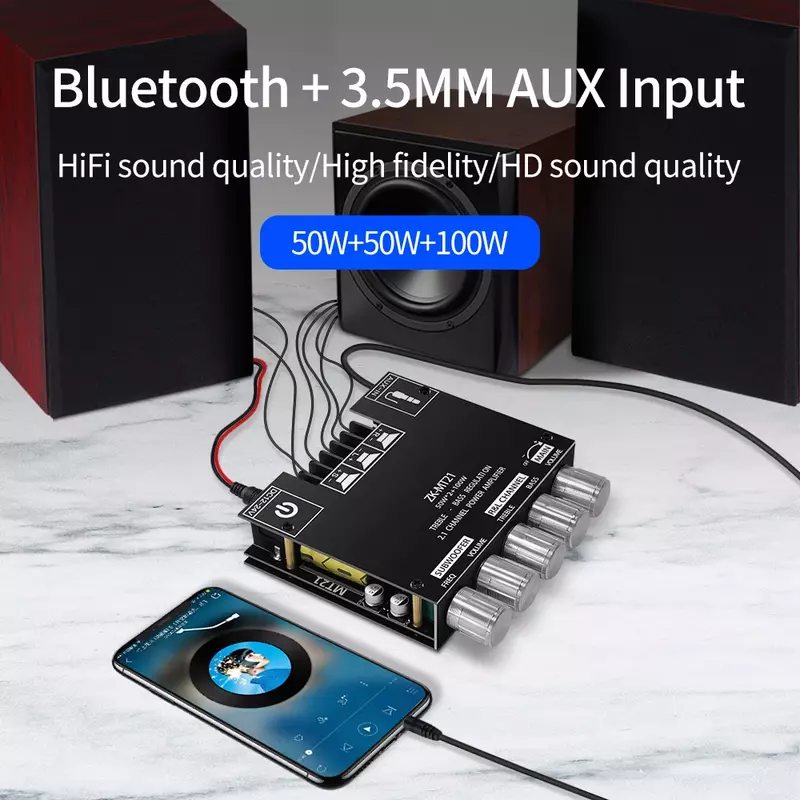 Bluetooth Digital Amplifier Module, High-Low Tuning, ZK-MT21, 2.1 Channel, 50W * 2 + 100W