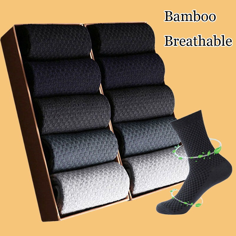 Chaussettes d'équipage en fibre de bambou pour hommes, haute qualité, été, hiver, affaires, respirant, noir, robe masculine, chaussettes de rinçage, 5 paires