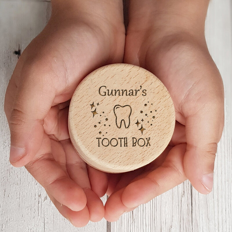 Scatola di fata dei denti personalizzata regalo di primo compleanno ricordo inciso nome personalizzato denti in legno scatole per denti da latte ricordo