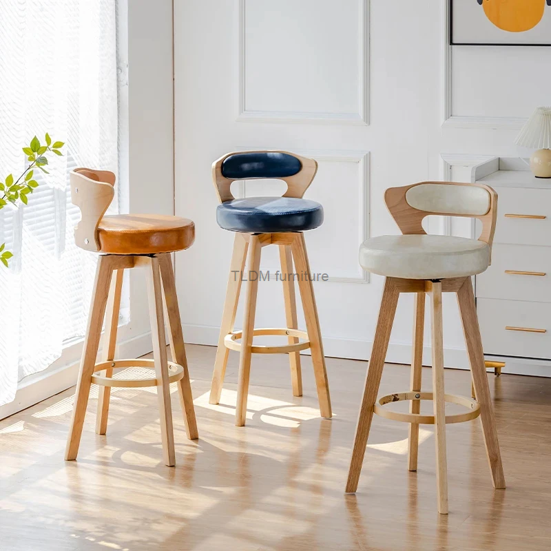 Европейские барные стулья из массива дерева, ретро кухонная мебель, креативный вращающийся стул с высокой спинкой, роскошный стул для дома, кафе, входной стул