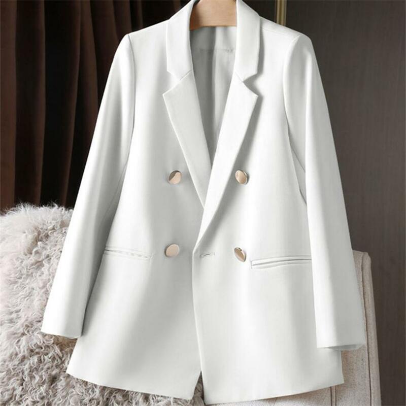 Women Suit Coat Professional Women's Double-breasted Suit Coat for Business Casual Office Wear Long Sleeve Lapel Jacket for Work