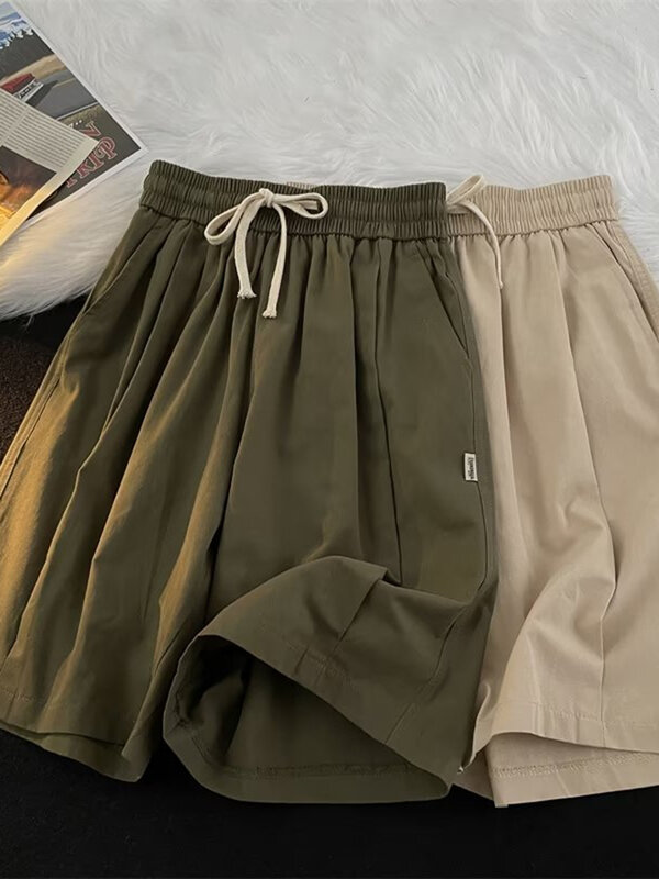 Шорты-карго E158 мужские, Модные свободные штаны в Корейском стиле, прямые повседневные короткие брюки с несколькими карманами, лето