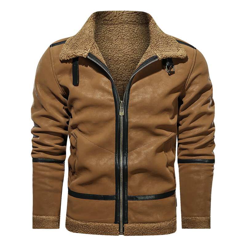 Winter Mens Suede Faux Leather jacket Men Warm Thick Windproof Leather Jacket Casual Coat High Quality EU Size