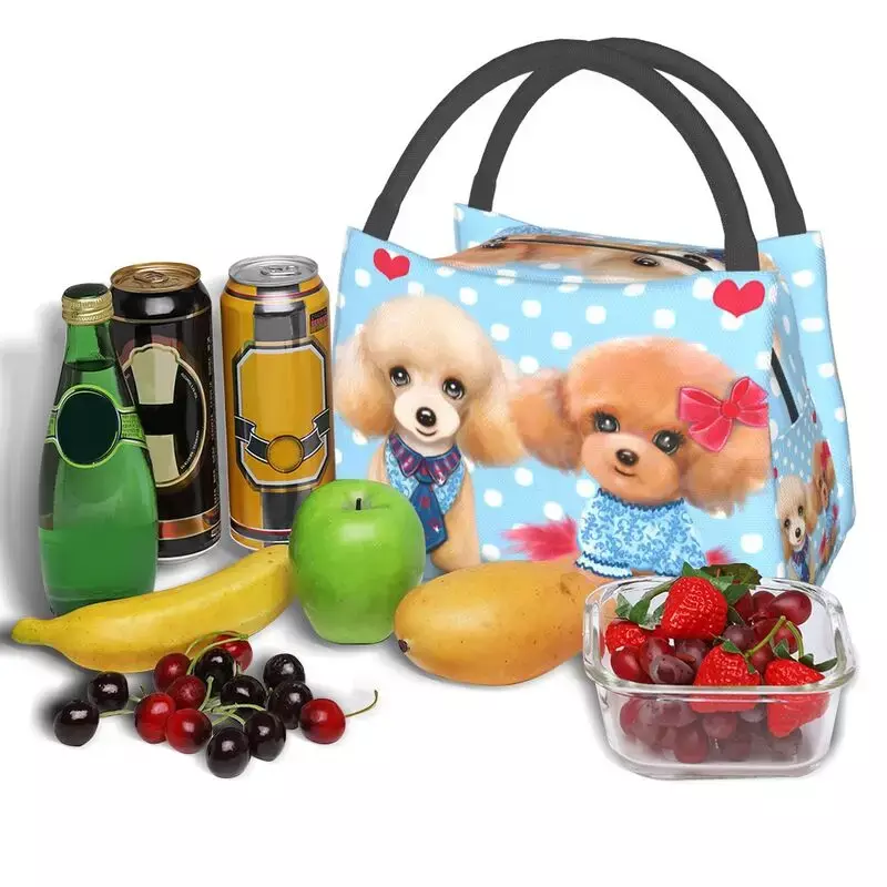 Custom Sweet Poodles Pups Lunch Bags Men Women Cooler Thermal Insulated Lunch Boxes for Picnic Camping Work Travel
