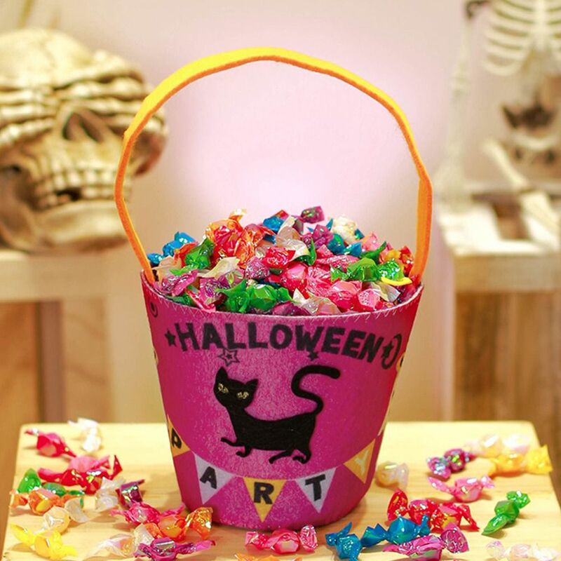 Bolsa de dulces de Halloween de gran capacidad con asa, bolso de calabaza de truco o trato, cesta de regalo para el día de Halloween feliz