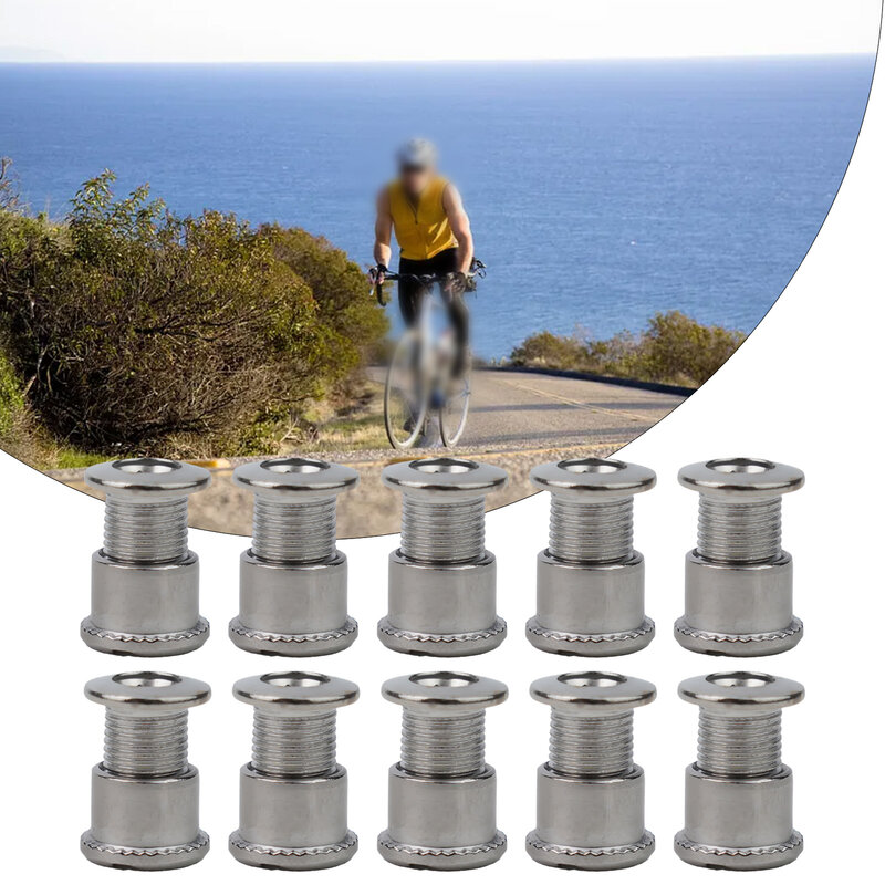 Sekrup cincin rantai sepeda gunung, 10 buah sekrup cincin rantai baja tahan karat lebih panjang suku cadang sepeda gunung perak baut tunggal/ganda tahan lama bersepeda