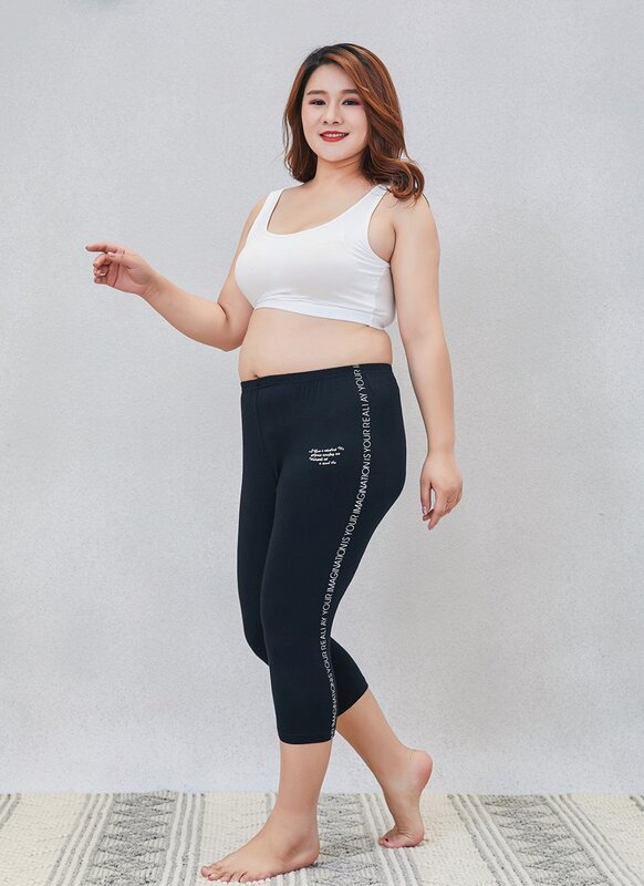 Extra-large Size Leggings Lady Summer Open Outdoor Love Pants Modale Seven-point Pants  Pounds Plus Fat To Increase Loose 7XL