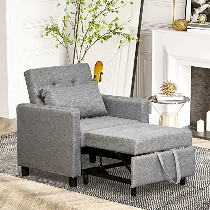 Sofá Convertible con respaldo de ángulo ajustable, tumbona, silla, cama, multifuncional, reclinable, tapizado, copetudo