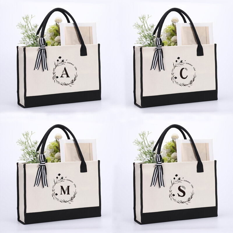 Personalized Garland Lettering Canvas Tote Bag Suitable For Gift,Wedding, Birthday, Beach, Holiday