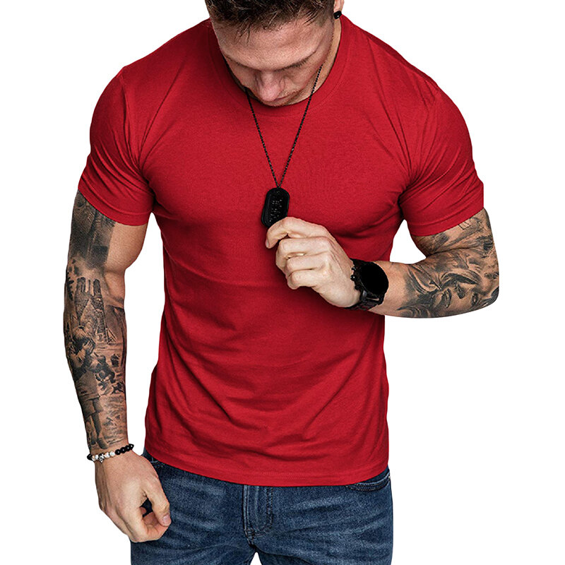 Gloomia-T-shirt coupe athlétique pour hommes, t-shirt d'entraînement en coton, haut à manches courtes, col rond, mode estivale