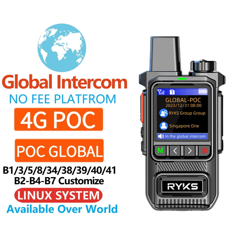 Global Intercom Walkie Talkie, Rádio Bidirecional, Mini Dispositivos Sem Fio, 1000km Comunicação, Plataforma Livre, 4G, PTT