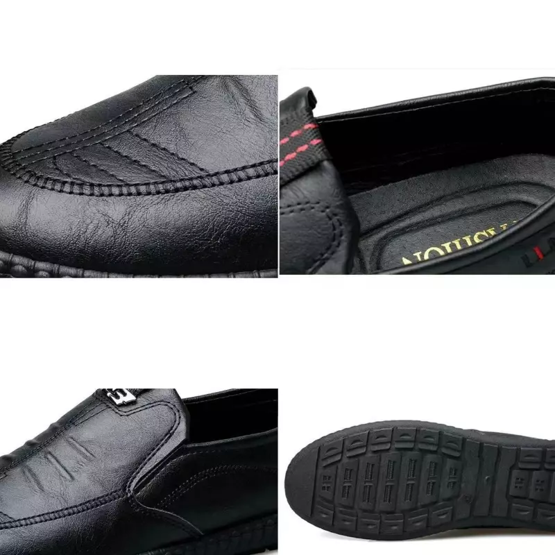 حذاء رجالي من الجلد مناسب للأعمال يسمح بالتهوية حذاء رجالي بدون كعب من الجلد غير رسمي حذاء أسود مسطح للقيادة حذاء بدون كعب