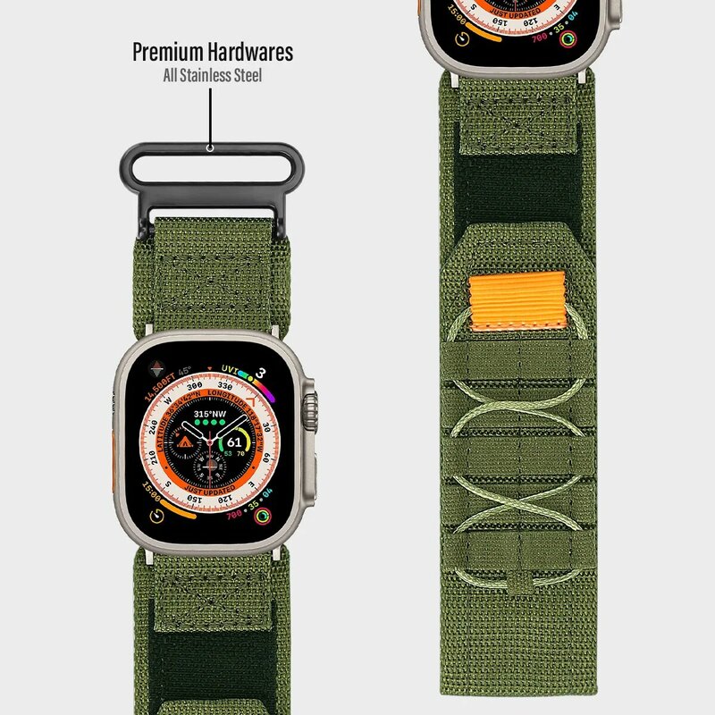 Pulseira esportiva resistente para Apple Watch, Ultra Nylon, Compatível com iWatch 9, 8, 7, 6, 5, 4, 3, 2, 1, SE, 49mm, 45 milímetros, 44 milímetros, 42 milímetros 41 milímetros