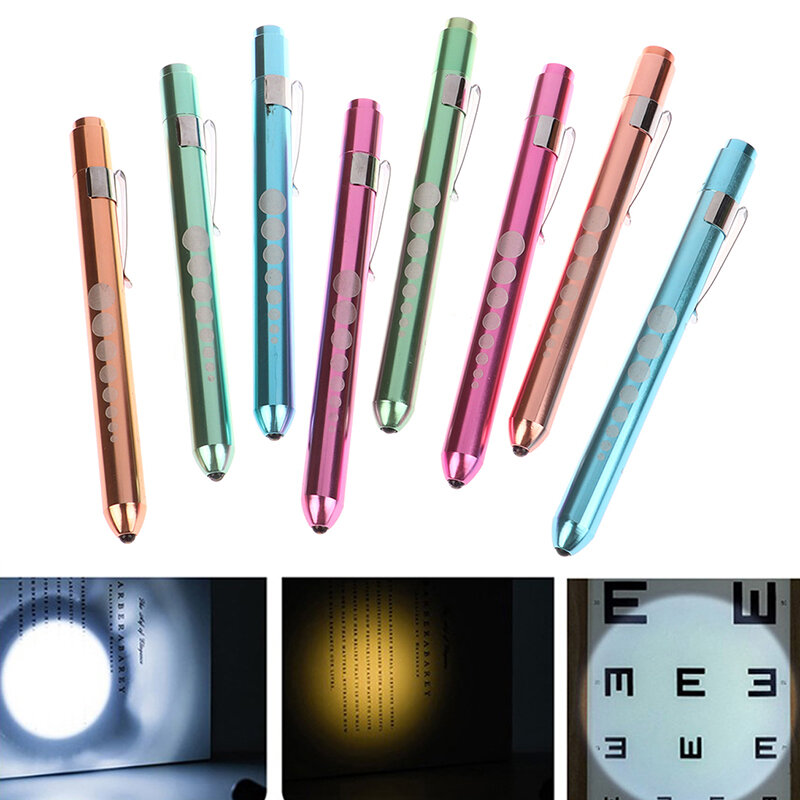 Multi-color LED Flashlight Work Light First Aid Pen Light Torch Lamp Pupil Gauge Measure Portable Aluminum LED Medical Penlight